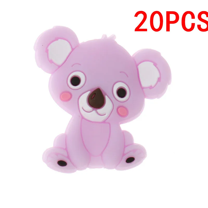 Koala-Lilac 20 шт силиконовый Прорезыватель для зубов в форме единорога из бисера, животное, Bpa бесплатно, Детские Прорезыватели, ожерелье, сделай сам, ювелирное изделие, Детская соска, цепь, игрушка для душа, коала, лиса - Цвет: Koala-Lilac