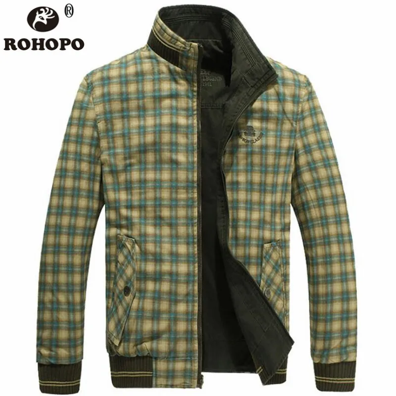 Thick Cotton Fabric Bomber Jacket 2019 Male Plaid Liner Motorcycle Tooling Plus Size Military Casual Jacket coat Double sided