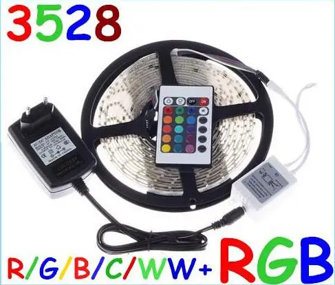 

5M Waterproof LED STRIP 3528 IP65 cool white RGB LED Strip Light Lamp 300 Led SMD 3528 Remote Controller 12V 2A Power Transforme