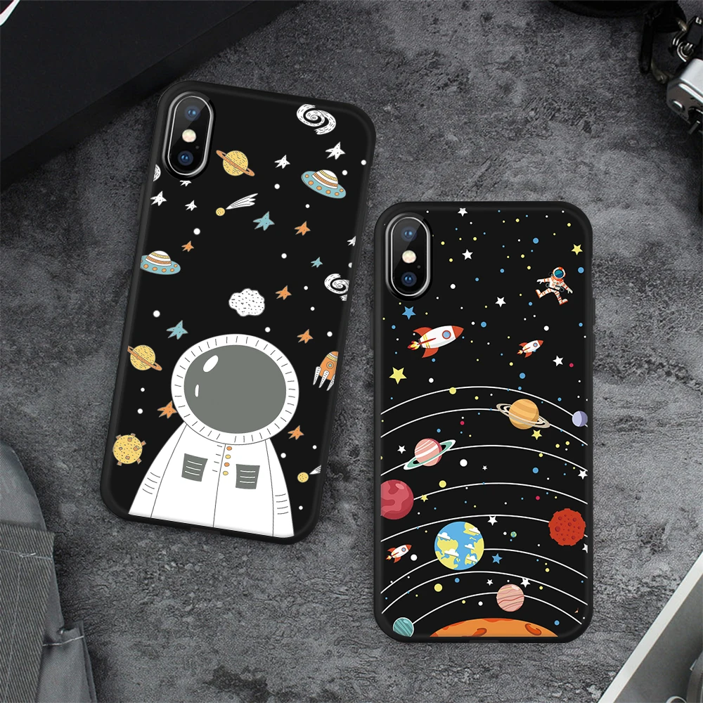 

GerTong Phone Case For iPhone 6 6S 7 8 Plus XS Max X XR 5 SE 5S Cartoon Space Planet Star Soft TPU Case For iPhone X Shell Cover