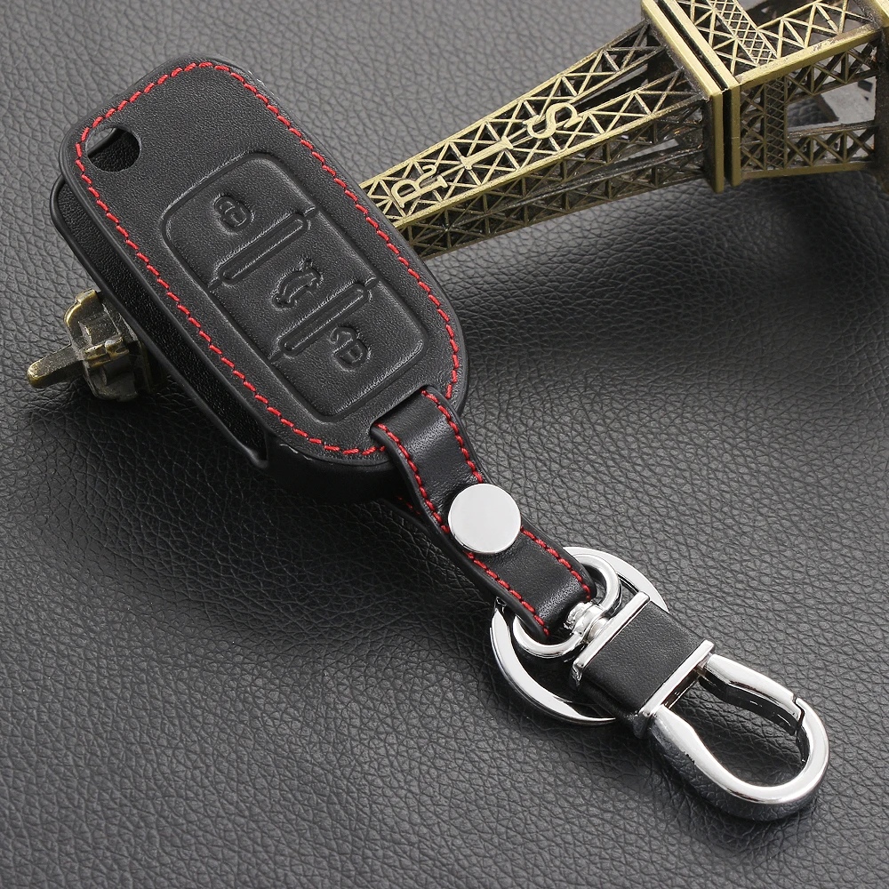 

Leather Car Key Case For VW Volkswagen Polo Golf Passat Beetle Caddy T5 Up Eos Tiguan Skoda A5 SEAT Leon Altea Flip Remote Cover