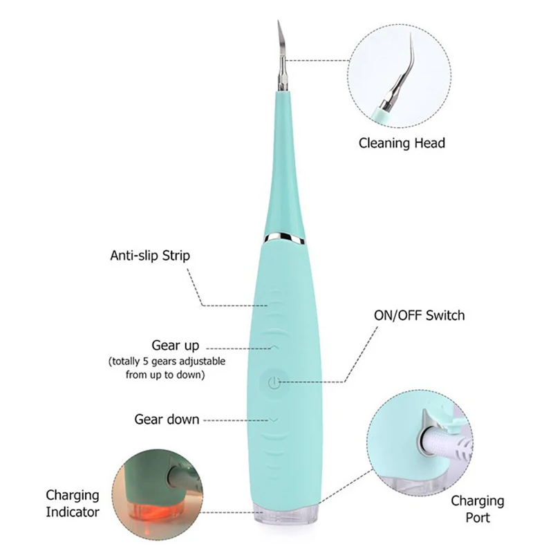 Электрический звуковой стоматологический скалер для отбеливания зубов для домашнего использования, удаление зубных пятен, зубной камень, масштабирование зубов, зарядка через Usb, высокая частота Vib