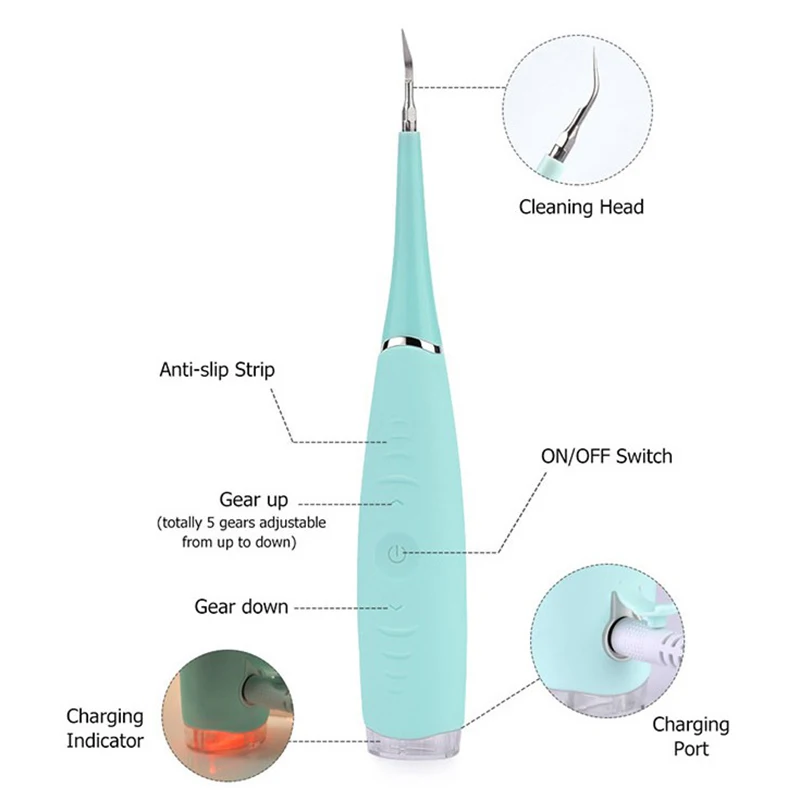 Electric Sonic Dental Scaler Teeth Whitening Home Use Tooth Stain Remover Tartar Teeth Scaling Usb Charging High Frequency Vib