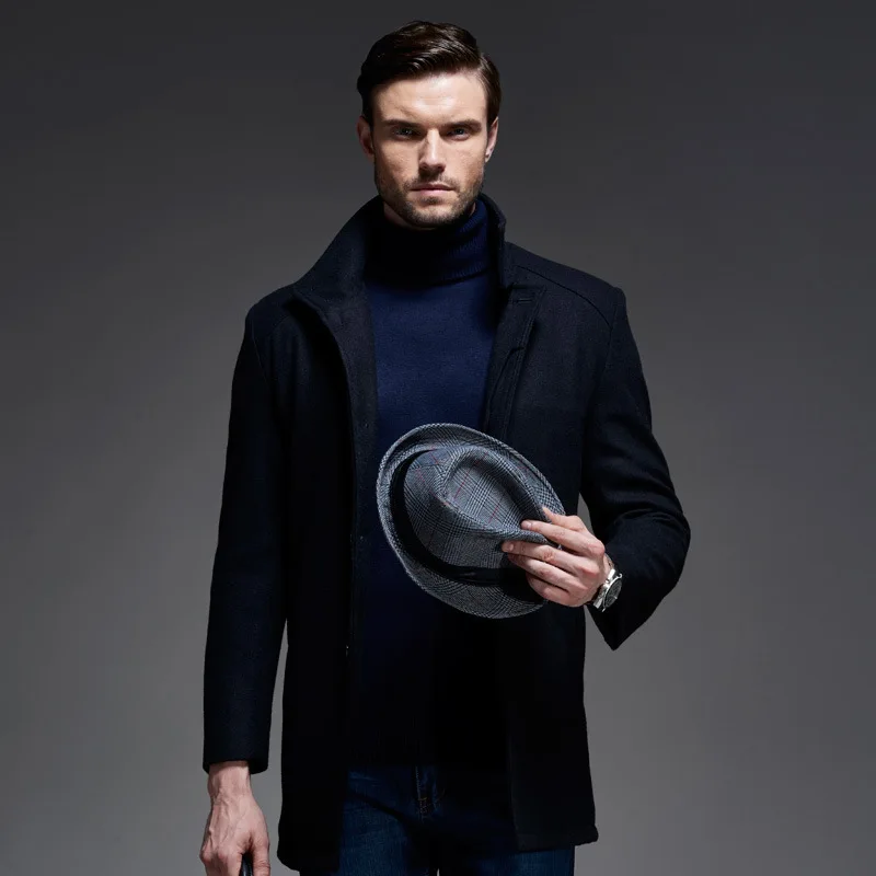 

AIMENWANT Brand Men's Single Breasted Woolen Coat 2017 Autumn and Winter New Causal Business Wool Trench Europe Father Top Coats