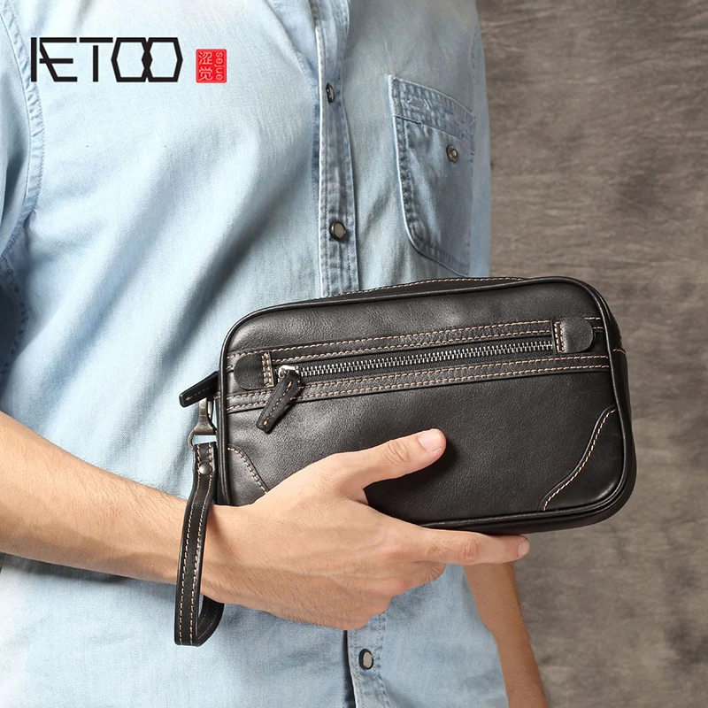 

BJYL Cowhide man handbag leather wallet handmade head cowhide handbag