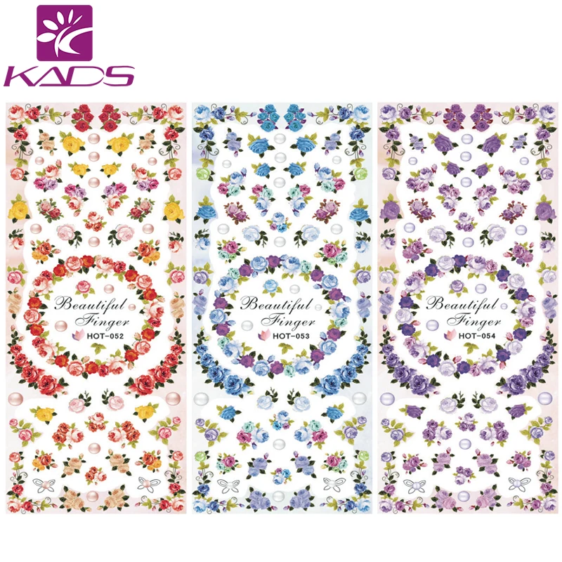 

KADS 3 Sheet/set Water decals Nail Stickers Flower design nails sticker For nail art accessories water wraps manicure sticker