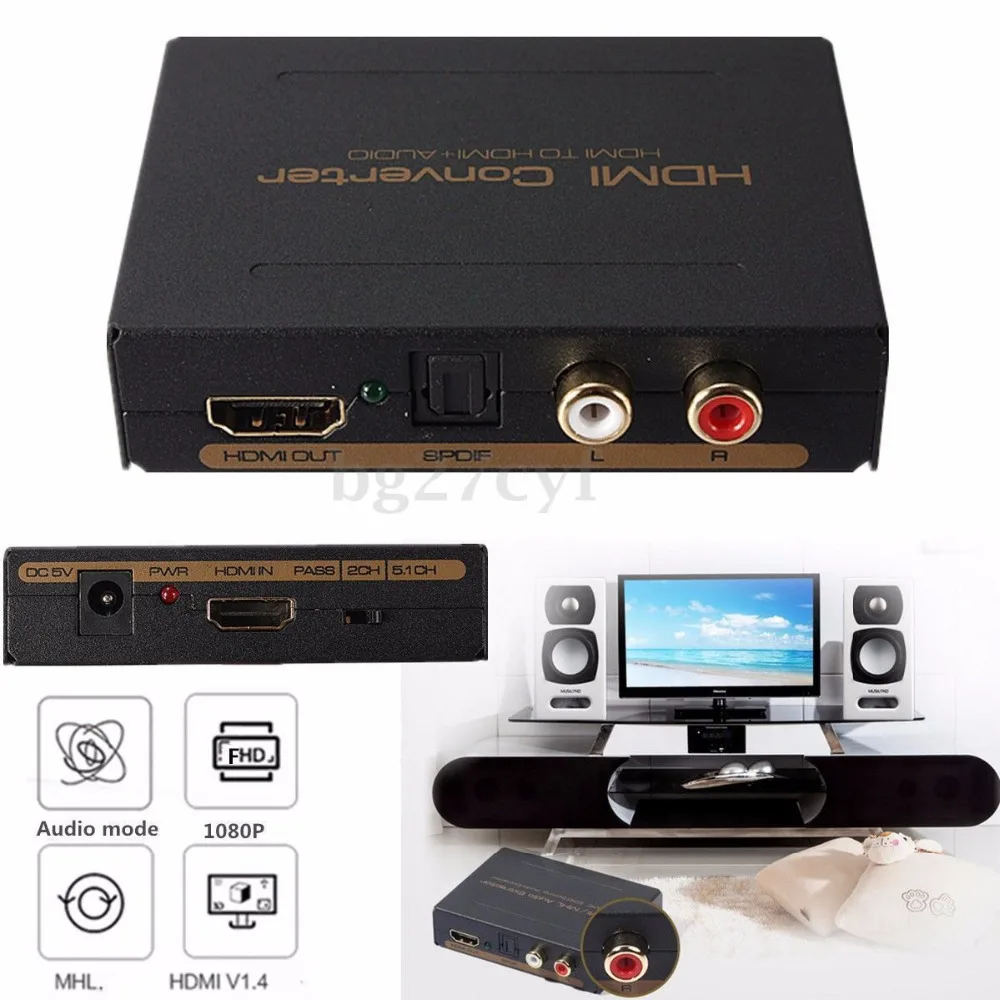 1080P HDMI to HDMI Optical +SPDIF+ RCA L/R Extractor Converter Audio