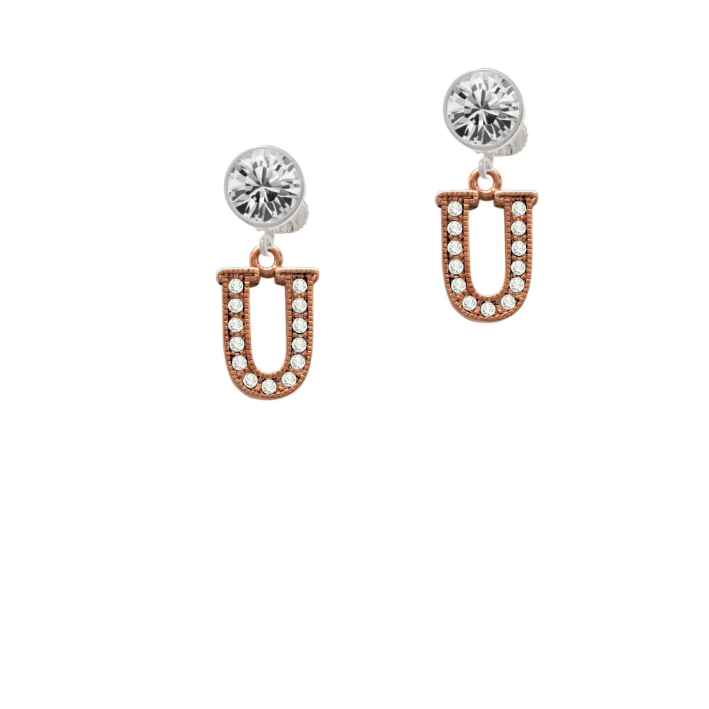 Crystal Rose Gold Tone Initial - U - Crystal Clip On Earrings (1)