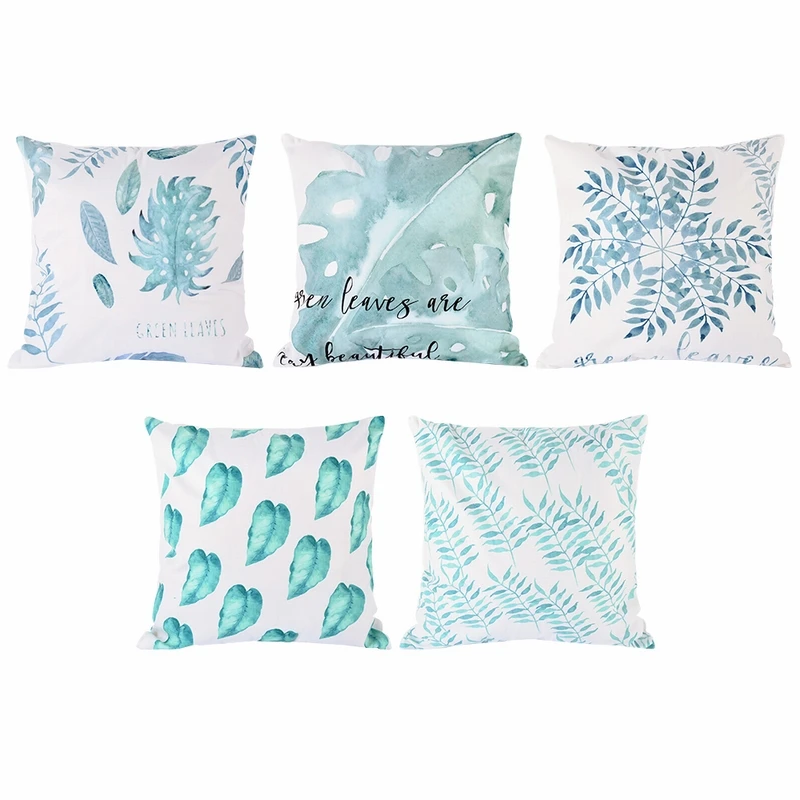 

Urijk 5PC Green Leaf Cactus Cushion Case Home Decor Bedroom Decorative Sofa Car Throw Pillows Bedroom Office Decorative