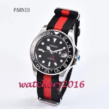 Fashion 40mm Parnis stainless case black dial ceramic bezel luminous marks sapphire glass GMT Automatic movement Men’s Watch