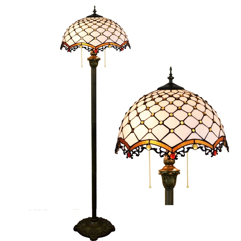 

European style creative stained glass living room Bead Lighting Bedroom floor lamp Mediterranean white 16inch 40CM 110-240V