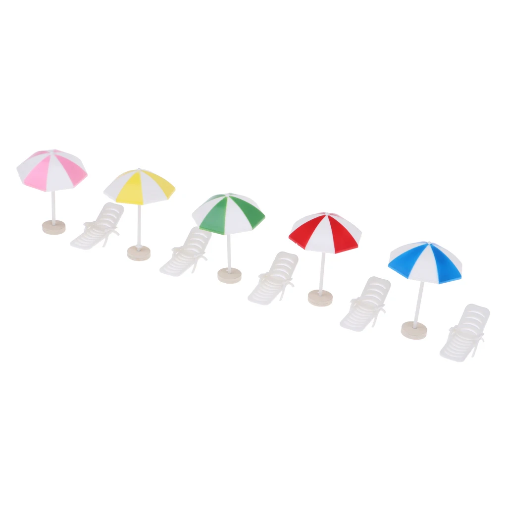 5 Set Mini Deck Chair Beach Umbrella Dolls House Yard Beach Scenes Decor #6