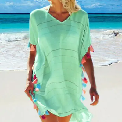 Женское летнее Повседневное платье с кисточками, Пляжное платье с коротким рукавом, свободный сарафан, купальный костюм, пляжная одежда для женщин