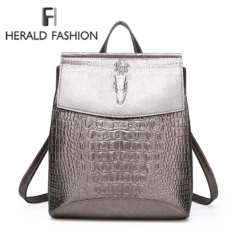 

Herald Fashion Women Stone Print Backpacks College Style Leather Large Capacity Backpack Ladies Classic Female Travel Bag