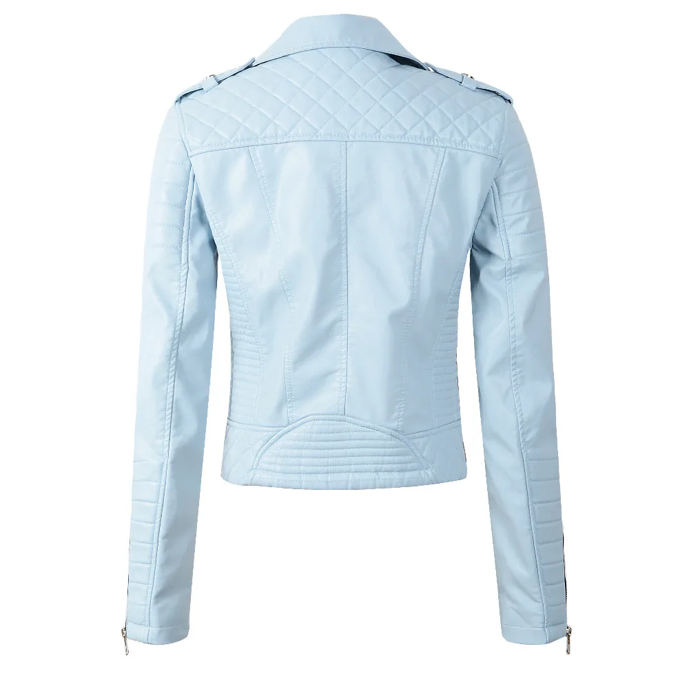 2020 New Fashion Women Soft Faux Leather PU Jackets and Coats Lady Motorcyle Zippers Biker Black Spliced Street Outerwear