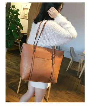 

New Fashion Composite Tote Bags for Women 2020 Leather Vintage Purses and Handbags with Long Wallet 2 pc Set Shoulder Bags