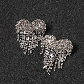 

High Quality New Gorgeous Full Pave Crystal Zircon Heart Shape Stud Earring S925 Silver Needles Tassel For Women Dinner Earrings