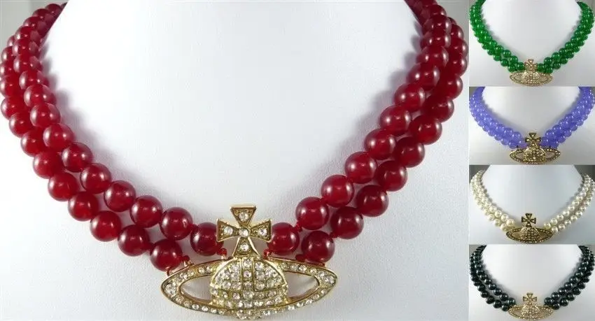 

11.23 5 color-charming 2 row green/purple/red jade white/black pearl wedding necklace can choose
