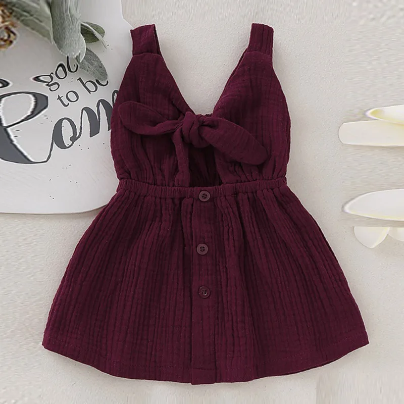 

Summer Children Kids Girl Dresses Fashion Cute Baby Girl Bowknot Sleeveless Backless Princess Dress