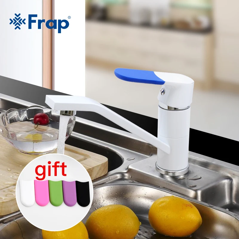 

Frap Kitchen Faucet Mixer Cold and Hot Water Sink Tap Multi Color Single Hole 360 Rotating Multi Color Handle Cover ChoicesF4534