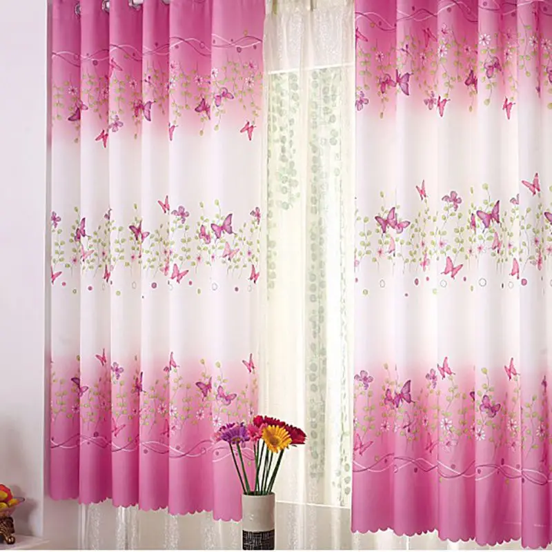 

Durable Hot Sale Pink Romantic Butterfly Summer Style Mesh Window Curtains for Home Decoration
