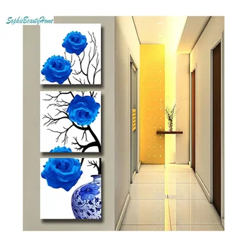 

Diy 5D Diamond Embroidered Blue Rose Gold Diamond Rhinestone Cross Stitch Diamond Mosaic Triple Plant Resin Decoration Home