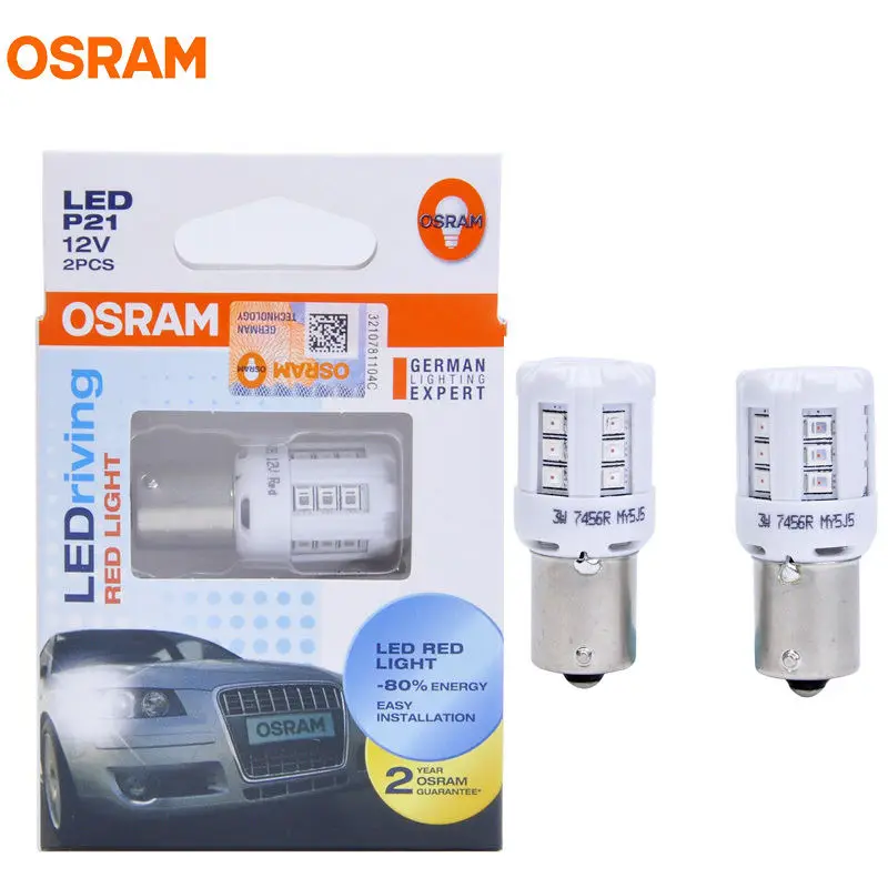 

OSRAM LED P21 7456R P21W 12V 3W Red LEDriving Standard Auto Fog Lamps OEM Front Rear Turn Signal Light Tail/stop Light Pair