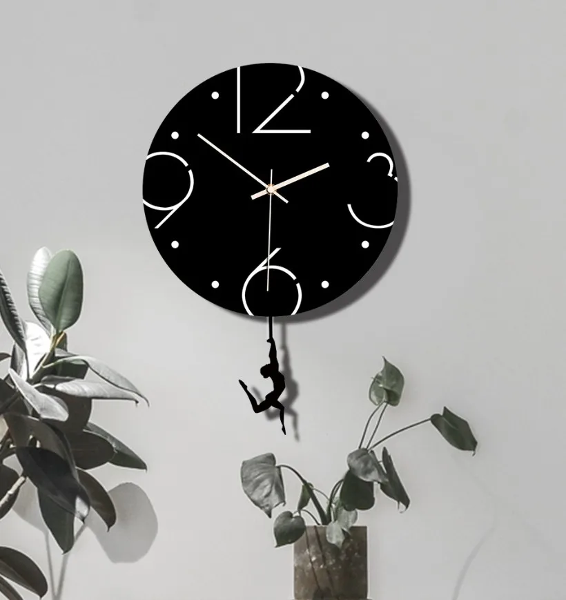 Новые взрывы Акриловые качели настенные часы креативное украшение дома черные и белые арабские цифры декоративные маятниковые часы
