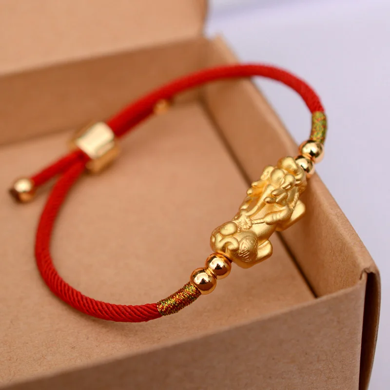 Lucky Red Rope Bracelets 999 Sterling Silver Pixiu Gold Color Tibetan Buddhist Knots Adjustable Charm Bracelet For Women