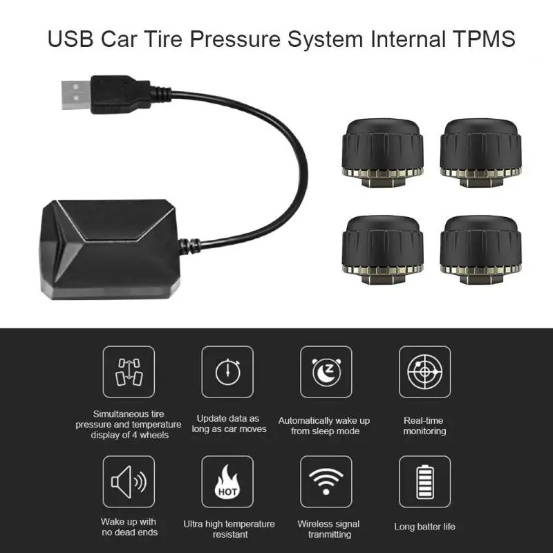 Автомобильный TPMS монитор давления в шинах Система сигнализации комплект с 4 внешними датчиками для Android видео плеер автоматическая система безопасности сигнализация s USB
