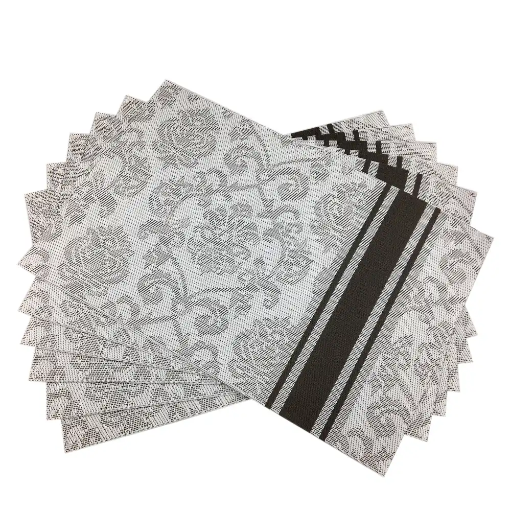 Retro Placemats Set Of 6 Tableware Gray Flower Kitchen Table Pvc
