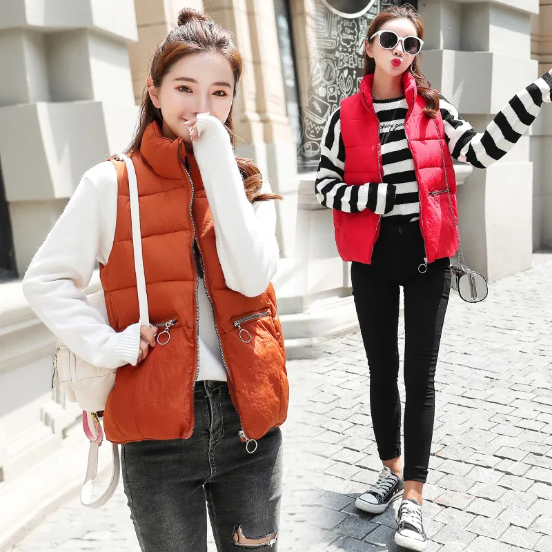 Autumn winter warm sleeveless down cotton padded vest jackets women