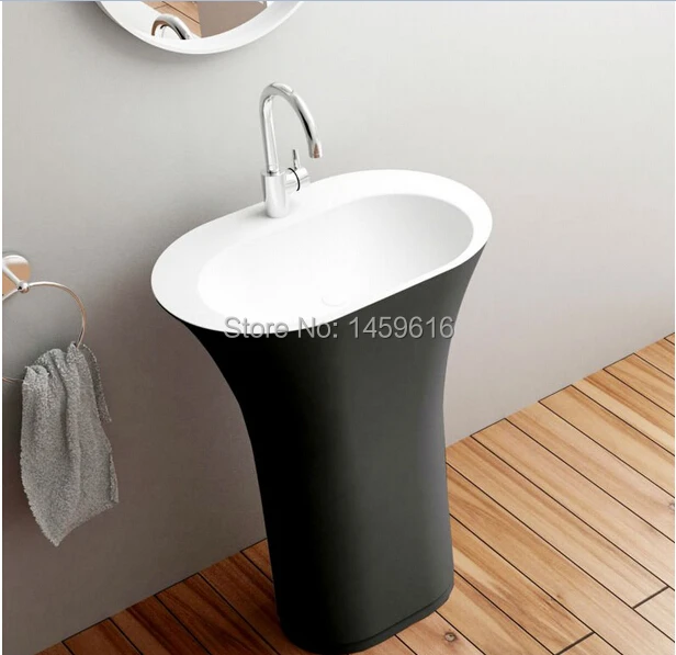 Bathroom Oval Pedestal Washbasin Solid Surface Stone Cloakroom Freestanding Vanity Sink Exterior Black Internal White W9017 Sink Cabinet Sink Singlesink Aluminium Aliexpress