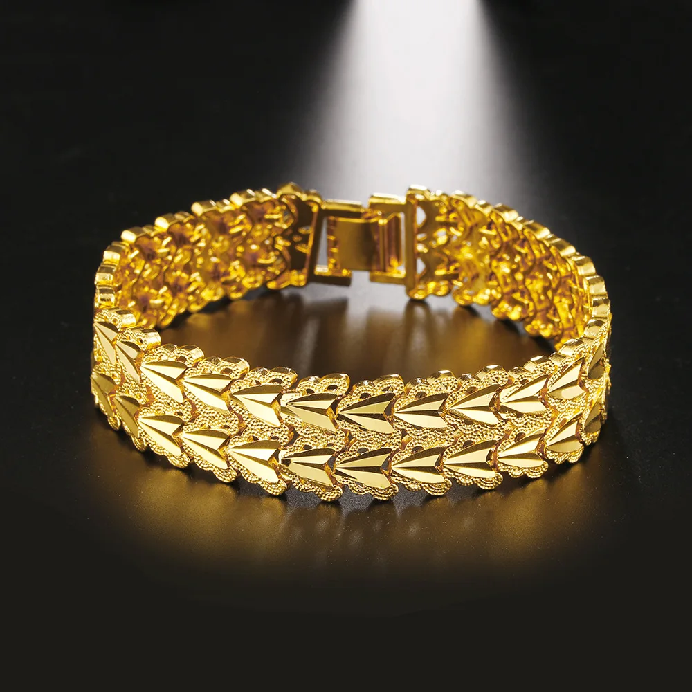 

Thick Wrist Chain Bracelet For Women Men Yellow Gold Filled Fashion Bracelet Jewelry 7.87 Inches