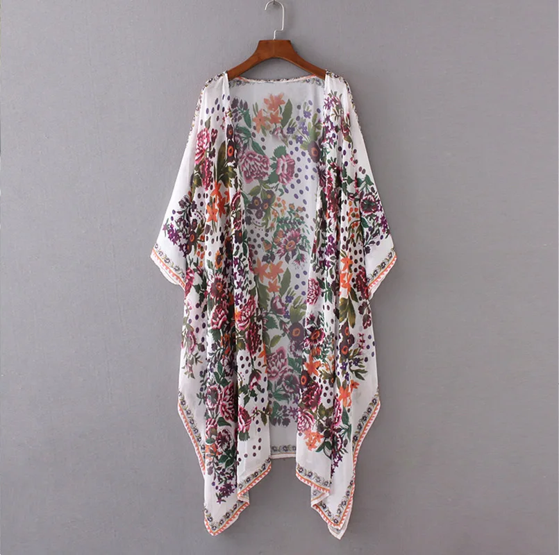 Floral Chiffon Kimono Cardigan Women's Shirts Long Boho Full Sleeve Feminine Female Blouse 2019 Summer Casual Bikini Top Female