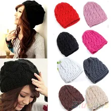 Популярная модная женская зимняя вязаная Вязаная Шерстяная плетеная мешковатая шапочка, шапка 228B