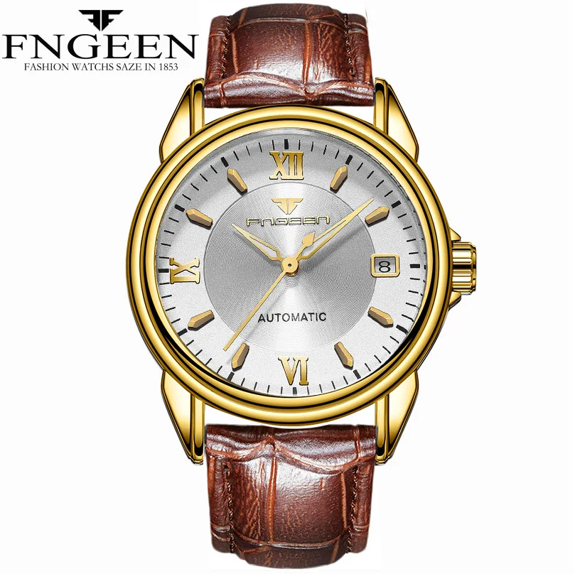 

FNGEEN Man Watch 2018 Gold Quality Automatic Movement 3ATM Waterproof Date Function Business Watch For Men