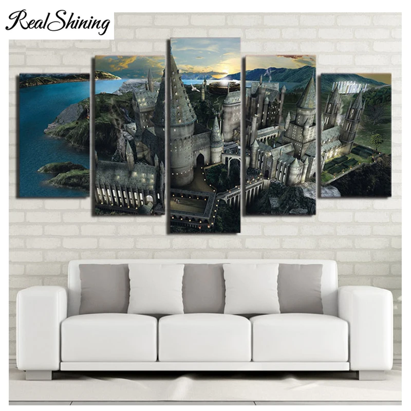 

REALSHINING 5pcs 5D DIY diamond embroidery Harry Potter School Needlework Cross Stitch Set Full Square Diamond Painting FS1199