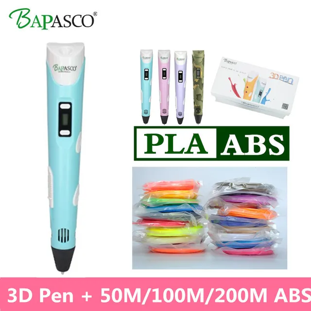 Special Price Newest arrive BAPASCO 3D pen with LCD screen safest 3D printing pen with 20pcs ABS filament Drawing Pen 3d Kids Creative gifts