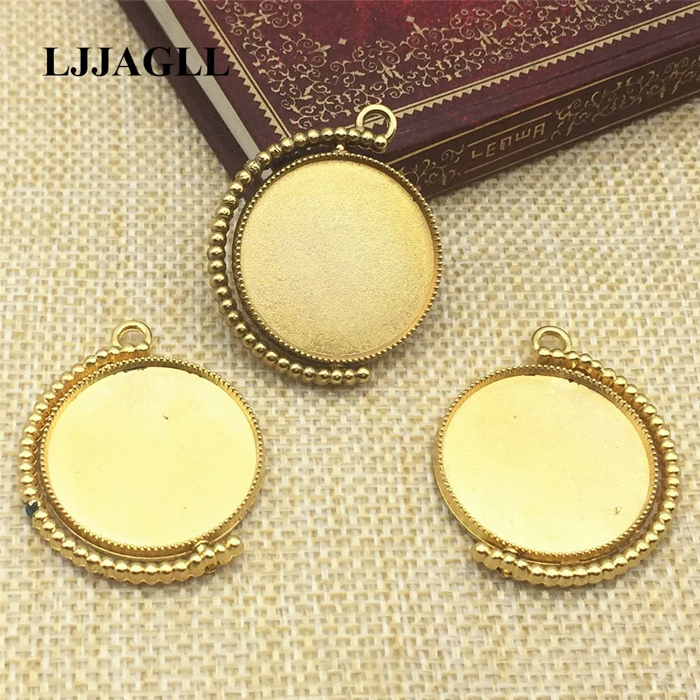 

New Product 4pcs 25mm Rotation Golden Cameo Base Double Side filigree Frame Blank Dia Setting Diy Jewelry Findings PendantADT132