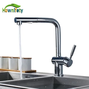 

Hownifety chrome or Brushed Nickel Kitchen Sink Faucet Mixer Tap Single Hole Bathroon Faucet Pull Out 2-Function modes