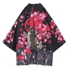 Модное повседневное пальто кардиган Солнцезащитная одежда японское кимоно Аниме Печать Harajuku топы для женщин и мужчин