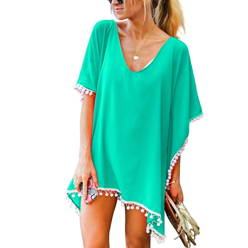 Droppshiping женский Одноцветный свободная накидка пляжное платье Мода для летнего праздника BFJ55