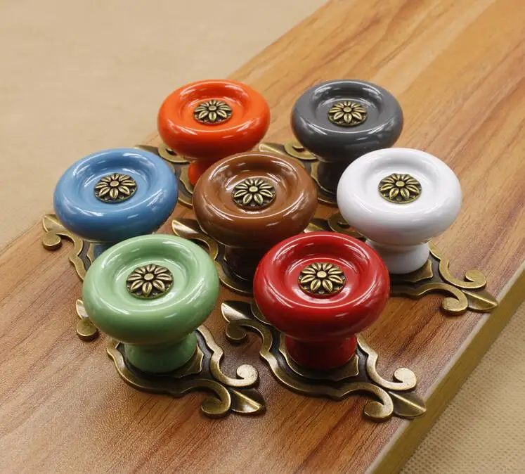 7 color Vintage Retro Ceramic Furniture Knobs and Pulls Bronze Drawer