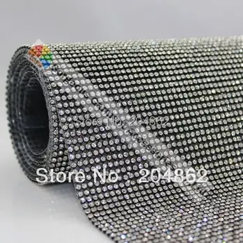 

High Quality Hot fix Rhinestone Mesh trimming with 3mm clear crystals with Black metal base For Garment Shoes Bags decoration