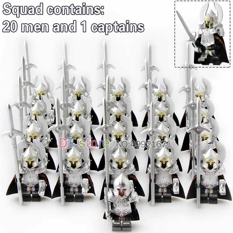 

21PCS/LOT Legoing Fountain Guard Medieval knight Action Soldier Figures Game of Throne Sword Building Blocks Toys For Children