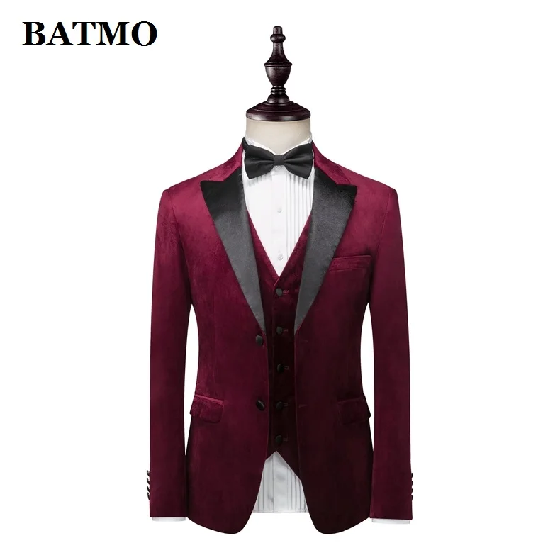 BATMO 2019 Новое поступление, высококачественные бархатные черные повседневные тонкие мужские костюмы, мужские свадебные платья, XZ347