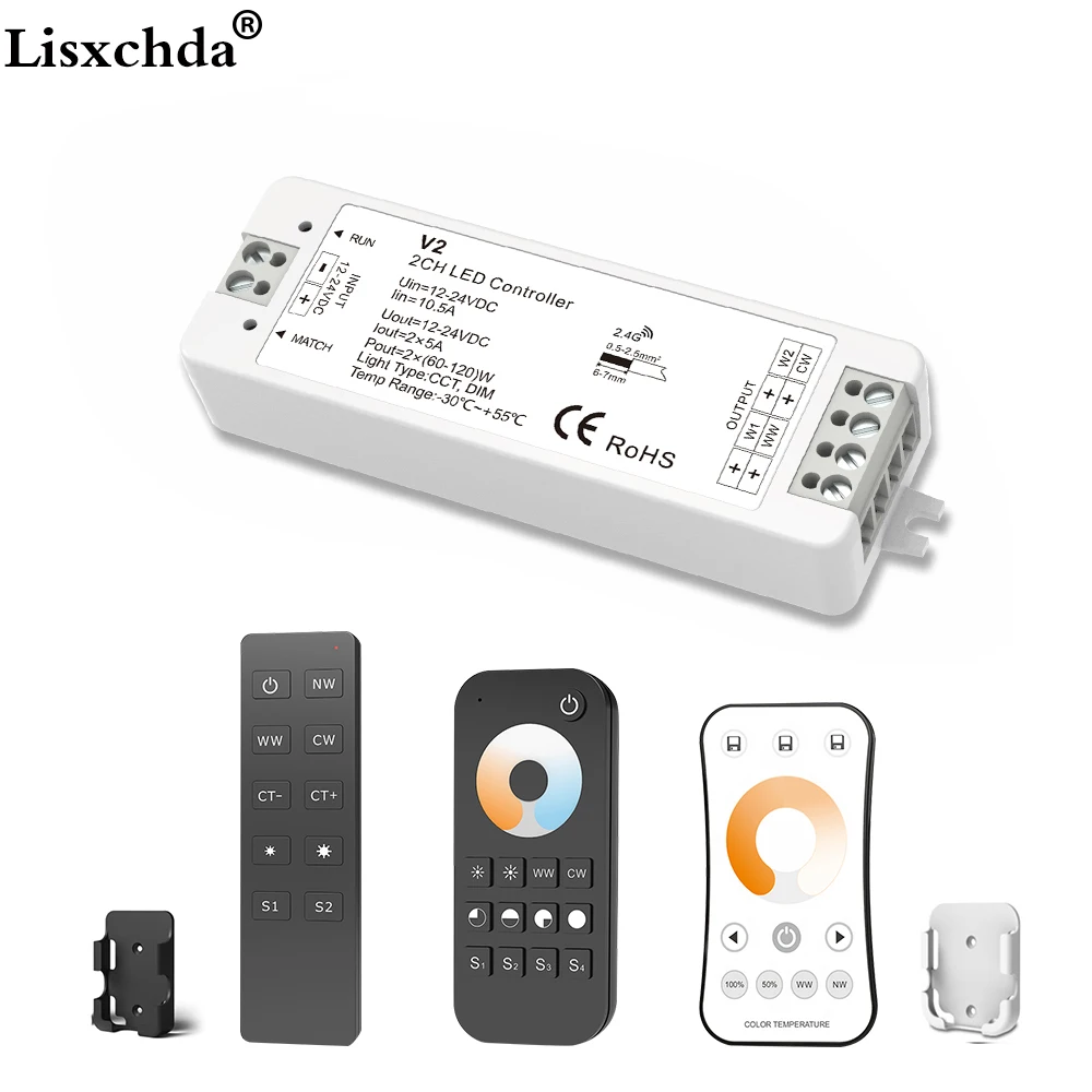 WW CW Светодиодный контроллер 12V 24V 10A 2CH 2 4 г Одиночная Цвет CCT светильник полосы