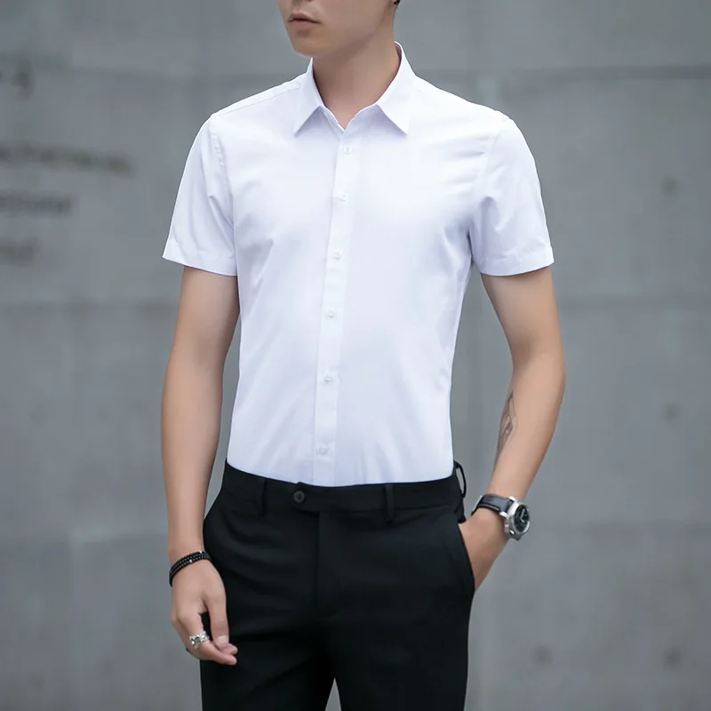 Мужская рубашка Новое поступление брендовая мужская летняя деловая рубашка с коротким рукавом модные рубашки мужская одежда большой размер 5XL