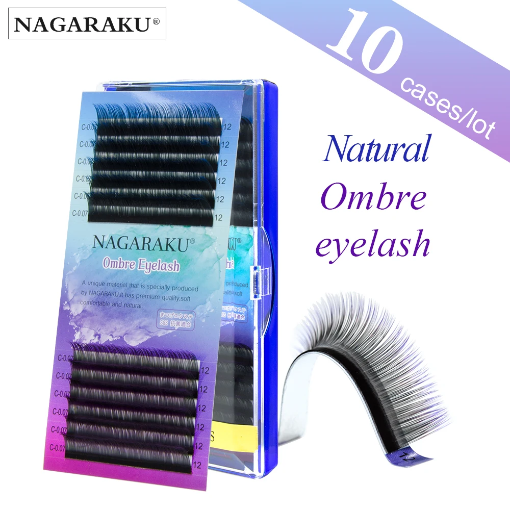 

NAGARAKU 10 cases Ombre Color Purple blue Gradient rainbow color Individual eyelashes 0.07C eyelash extensions Premium soft mink